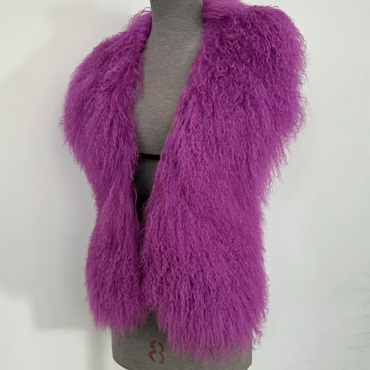 Chalecos mullidos de lujo de piel mongol auténtica con cuello Halter para mujer, chaquetas sin mangas con escote en V profundo y espalda descubierta, abrigo superior