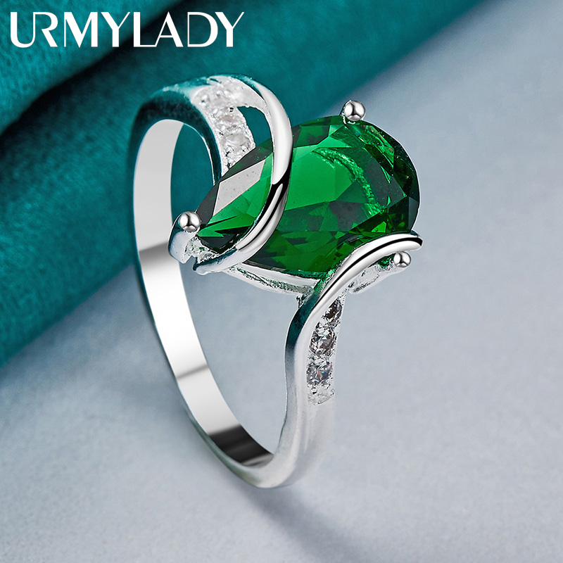 URMYLADY 925 スターリングシルバー ウォーター ドロップ ターコイズ 7-10 #   女性のためのリング結婚式のチャーム婚約ファッションジュエリー