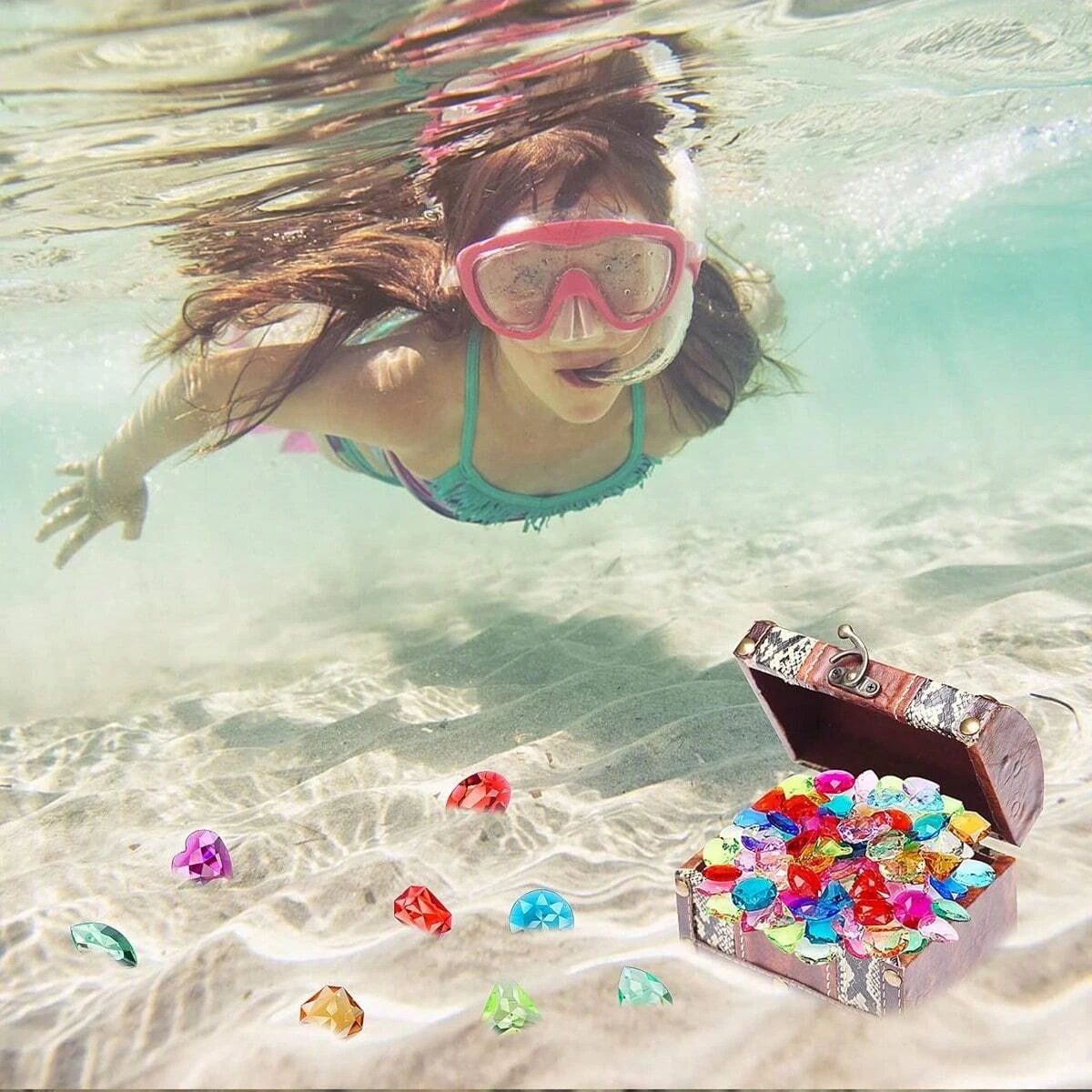 100pcs DIY 해적 보물 보석 장난감 가짜 아크릴 스파클링 보석 다이아몬드 장난감 다채로운 해변 보석 해적 보석 장난감