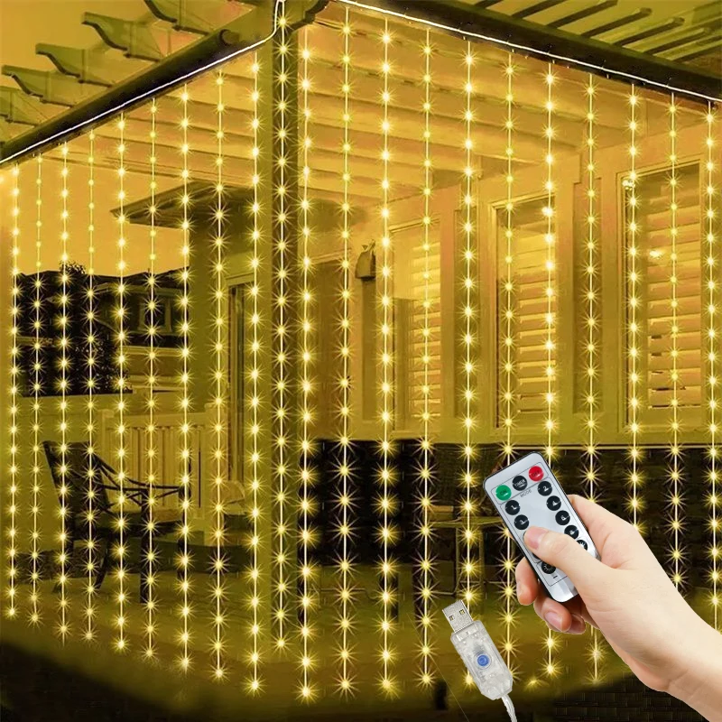 Guirnalda de luces LED de hadas para boda, luz navideña con enchufe USB, cortina, lámpara de cadena, decoración de vacaciones, fiesta, cumpleaños, decoración de pared