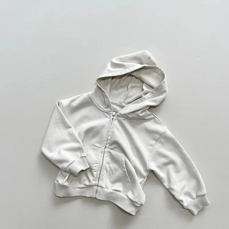 Jaket berkerudung anak laki-laki, Hoodie Solid kasual anak-anak musim semi baru 2025, mantel ritsleting bayi atasan anak-anak