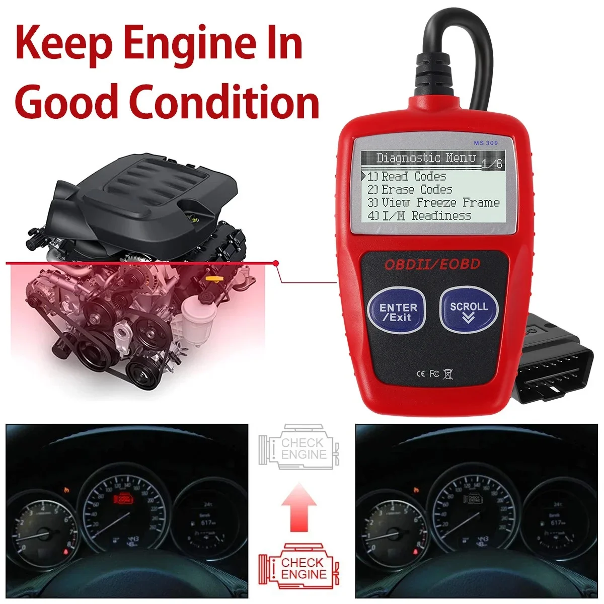 Instrumento de diagnóstico de fallos de coche Obd2, códigos de fallos claros, herramientas de escaneo de diagnóstico, versión Universal, 1 ud.