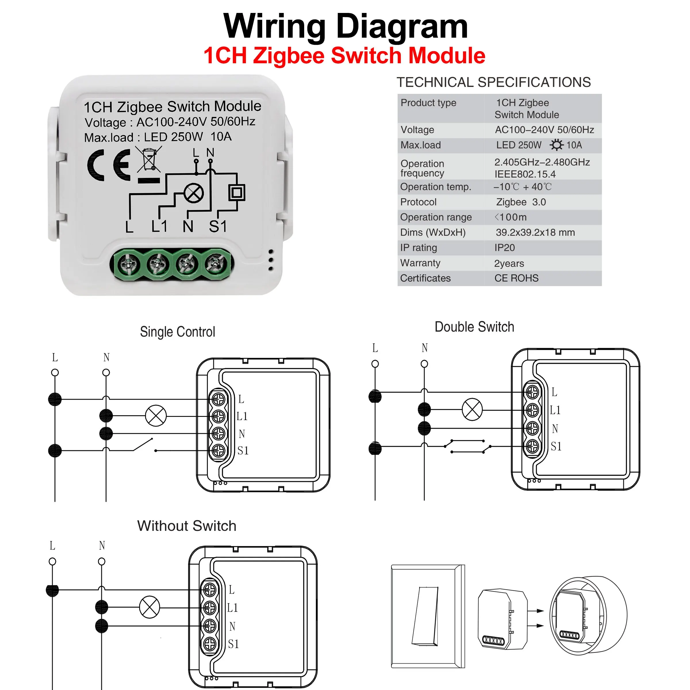 Girier Tuya ZigBee 3,0 Switch-Modul 10a Smart Home DIY Breaker 1 2 3 4 Gang unterstützt 2-Wege-Steuerung funktioniert mit Alexa Google Home