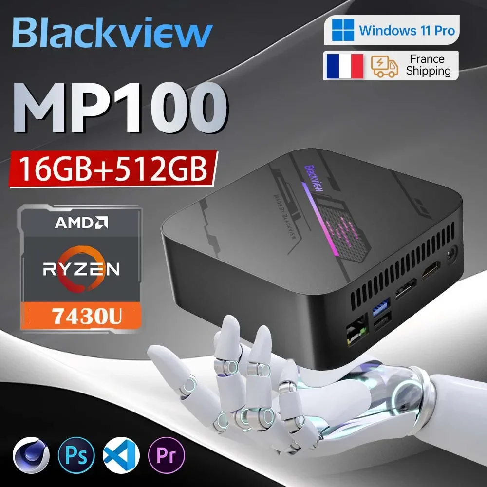 Blackview MP100 Mini-PC AMD R7 5700U 16GB DDR4 512GB/1TB SSD WiFi 6 Windows 11 AMD 8 Kerne 16 Threads Mini Computer PC BT5.2