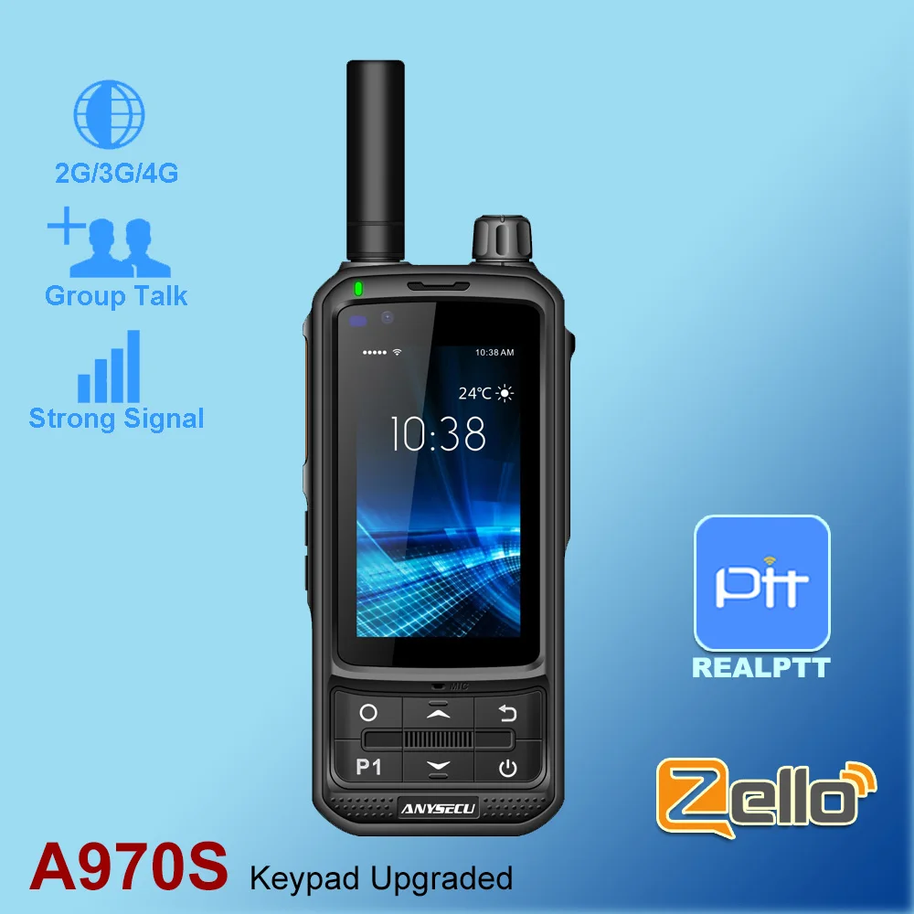 ANYSECU A970S 4G Network Radio Android 9.0 LTE PTT POC Walkie Talkie Mobile Phone Compatible with Zello Real-ptt pocstar