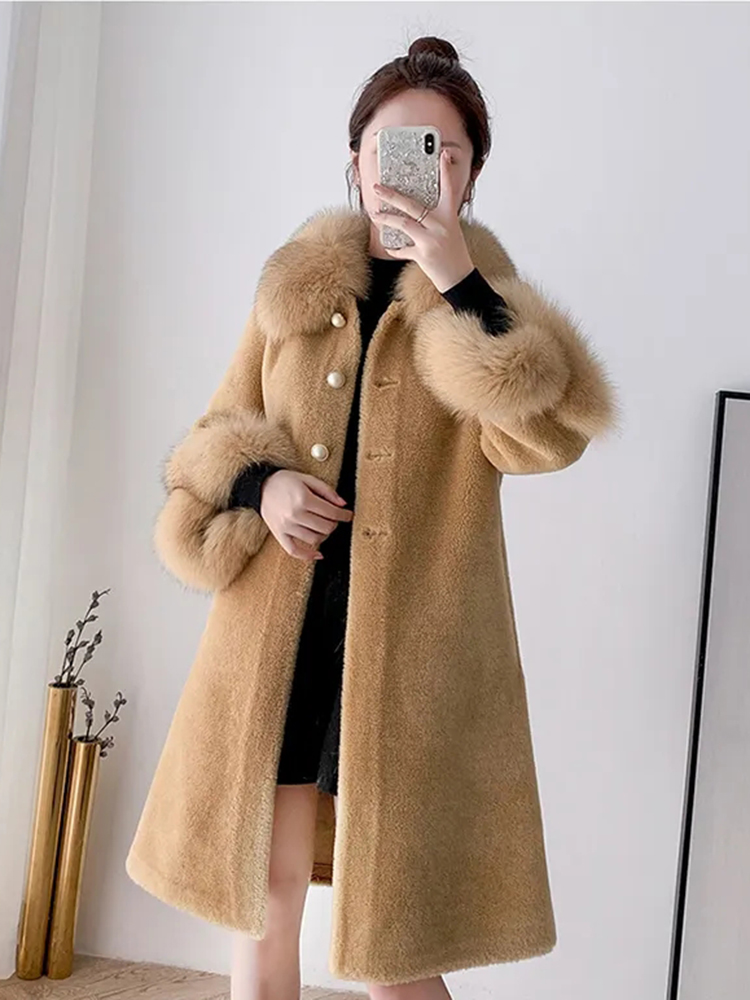 Long Warm Elegant Mid-length Half Sleevefaux Rabbit Fur Jacket Trend Fashion Winter Casual Plush Chaqueta Chic Luxury Outerwears