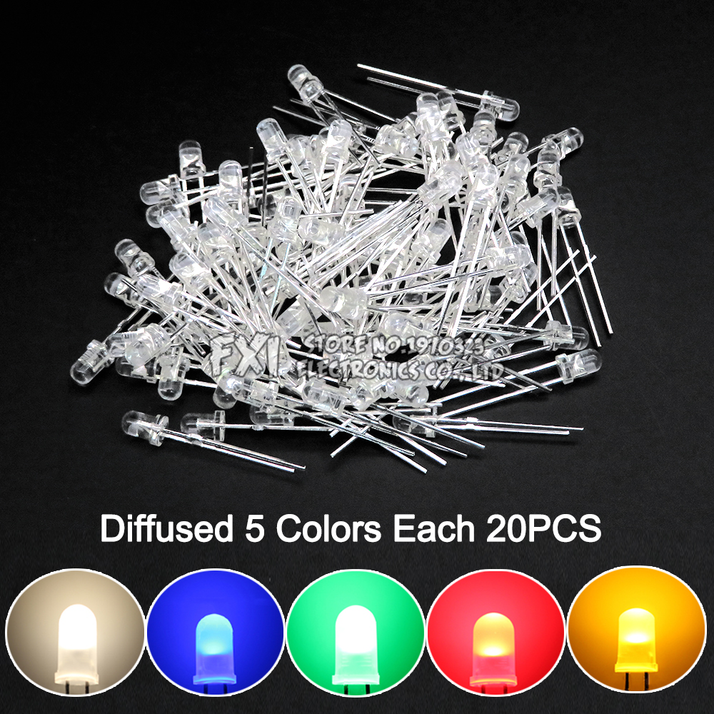 Kit assressentide diodes électroluminescentes, F3 LED, 3mm, blanc, vert, rouge, bleu, jaune, orange, rose, violet, chaud, bricolage, BXV, 100 pièces
