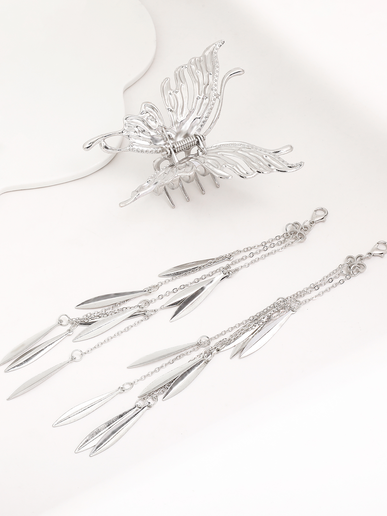 Clearance_1 pçs borboleta clipes de cabelo prata presilhas de cabelo fluttering borla acessórios de cabelo, antiderrapante bonito garra de cabelo clipe para w