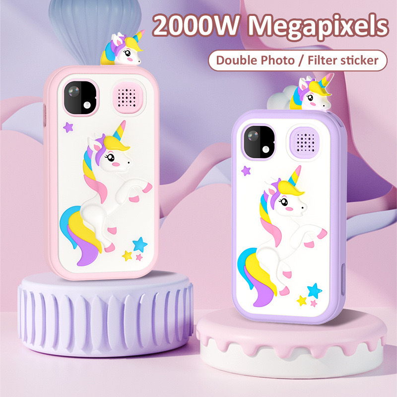 Детские игрушки для смартфонов, мультяшный единорог, HD сенсорный экран, камера, милый мобильный телефон для девочек и мальчиков, детская игрушка-головоломка, подарки на день рождения, без карты