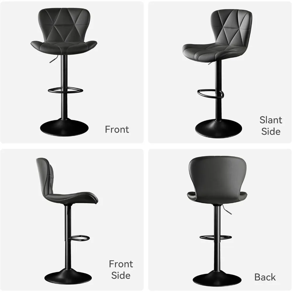 Bar Stools Set of 2,Adjustable Swivel Barstools, Faux Leather Bar Chairs,Upholstered Counter Height with High Backrest