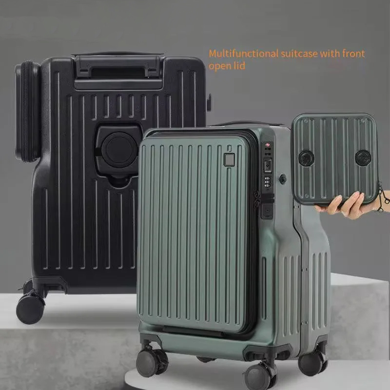 Mala de mão multifuncional com abertura frontal para laptop, mala de embarque com carregamento USB, 20 polegadas ABS + PC, bagagem de viagem