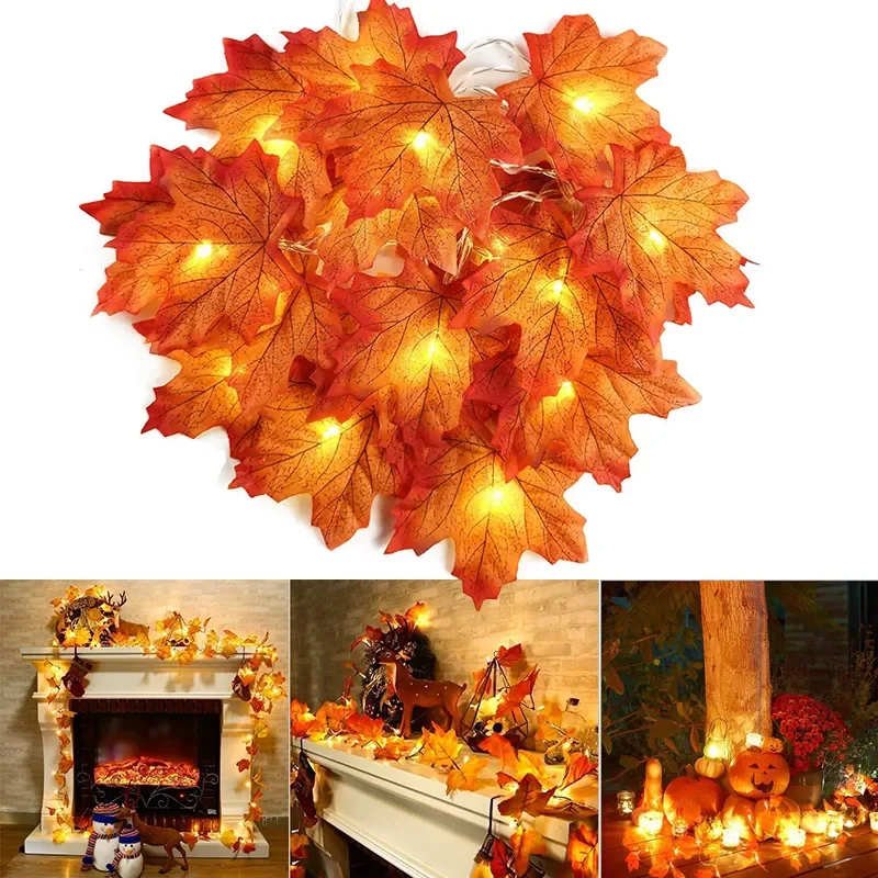 2/3/6M dekoracje świąteczne sztuczny liść klonu liście LED Light String latarnia Garland Home Party DIY Deco Halloween nowy rok