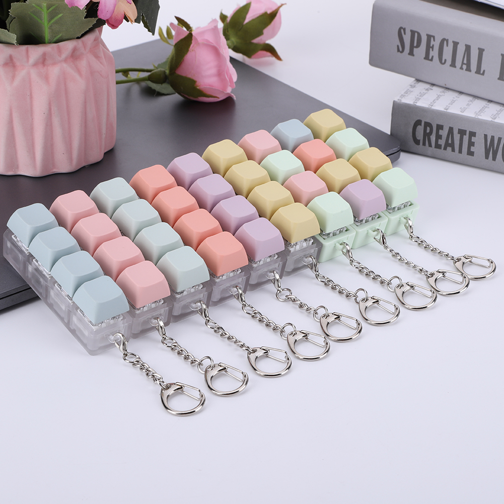 Fidget Keyboard Keychain para adultos, botão Keycap, brinquedos de descompressão, presentes DIY para alívio passar o tempo, 4 chaves