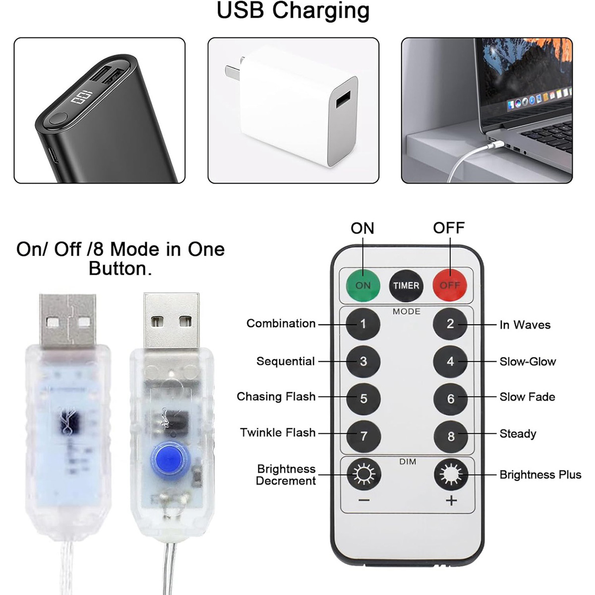 1 unidad de luces LED de cascada de estrella 198 con 8 modos alimentados por USB y Control remoto luz de Camping luces de cadena de Navidad para interiores y exteriores