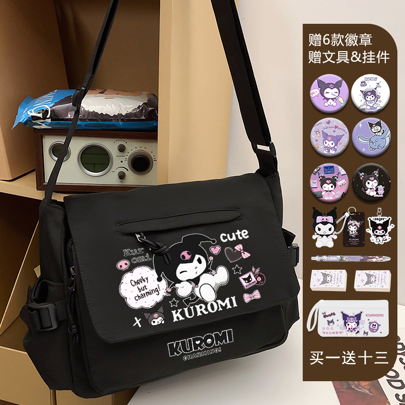 2025 new Sanrio Kulomicawai printed shoulder bag fashion school canvas messenger bag for young students