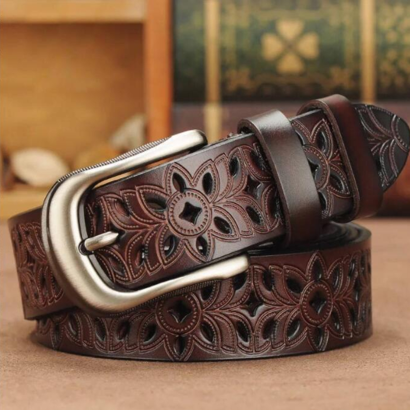 Cinturón con patrón hueco para mujer, Correa con hebilla de Pin, Estilo Vintage