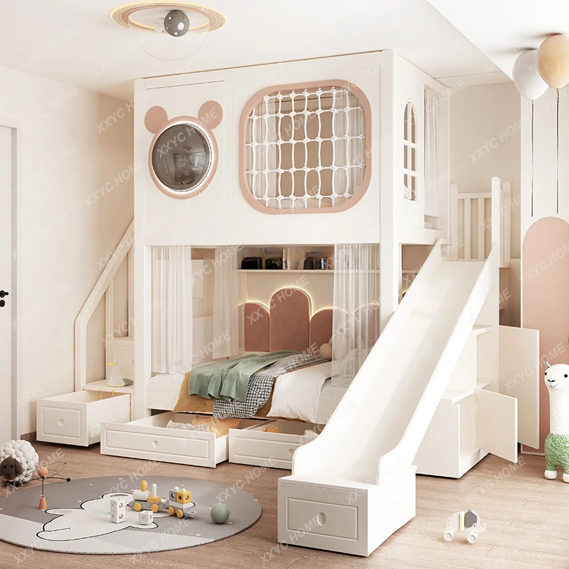 Modern Solid Wood Bed Table Two-Layer Boys and Girls  Bunk Bed Upper and Lower Bunk Wooden Bed Double Layer