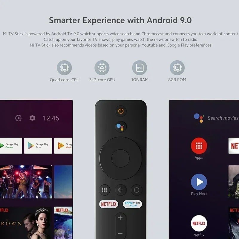 Versão global xiaomi mi tv vara android tv 9.0 hdr 1080p 1gb ram 8gb rom portátil mini tv dongle wifi google assistente