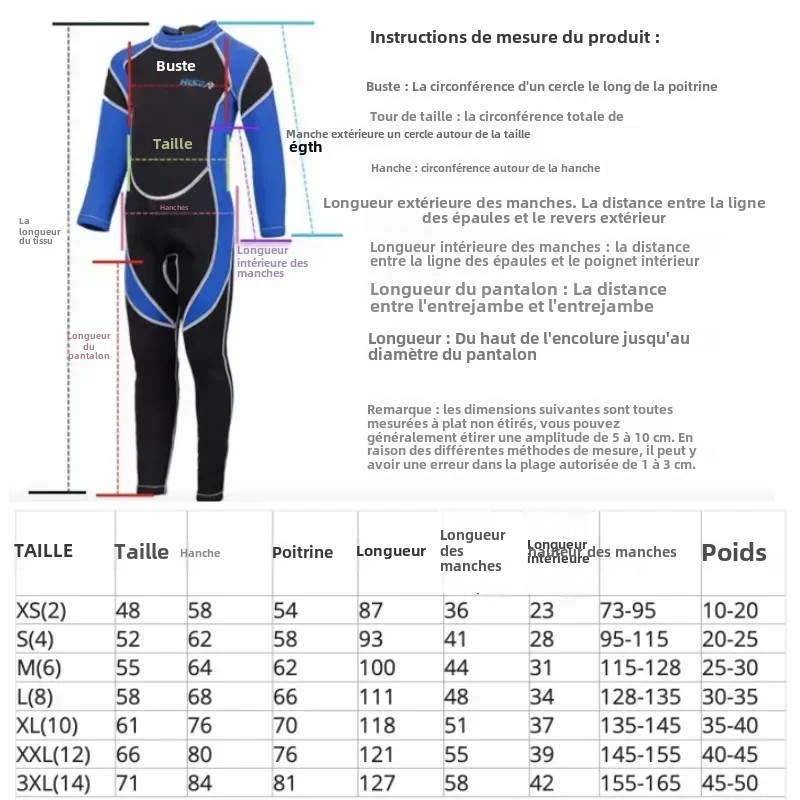 Combinaison de Plongée en Néoprène à Manches sulfpour Enfant Garçon et Fille, Vêtement de Natation, une Pièce, 2.5mm