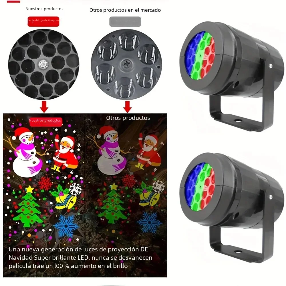 Proyector de luz láser navideña con copos de nieve, 16 patrones, luces LED giratorias impermeables para escenario, decoración navideña, 1 ud.