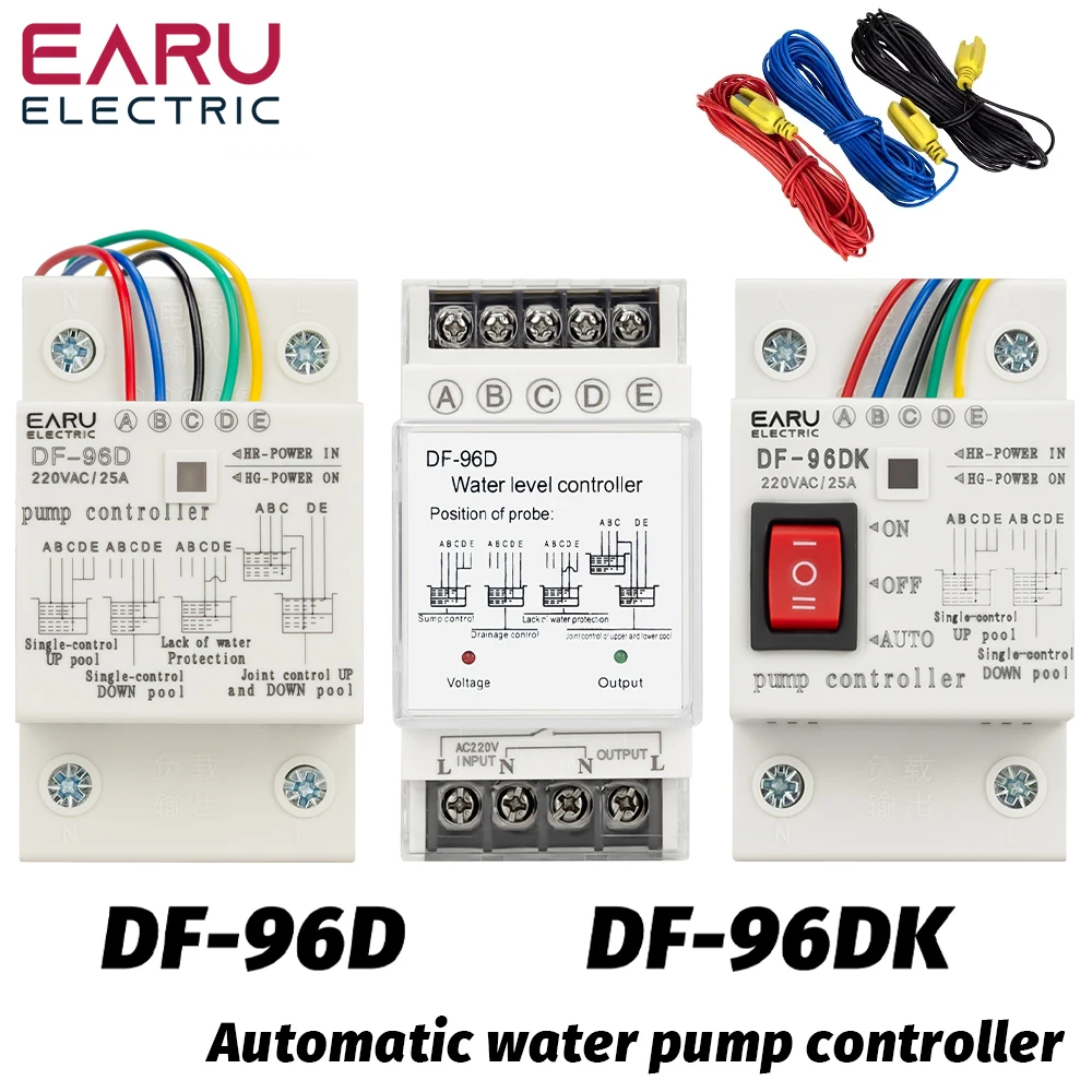 DF-96D DF-96DK Water Level Controller Switch 25A 220V Water Tank Liquid Level Detection Sensor Water Pump Controller 2M Wires