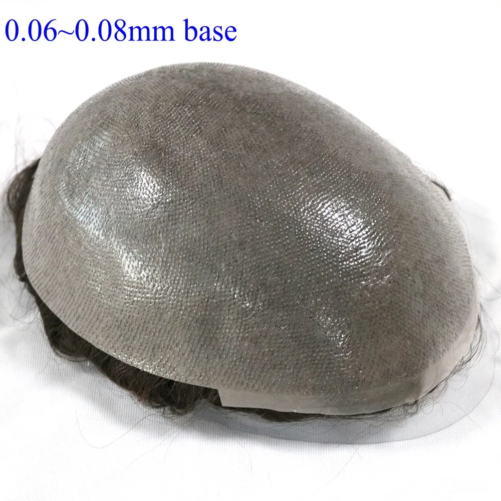 Tự Nhiên Dây Cột Tóc Nam Toupee V-Vòng 0.06-0.08Mm Đế PU Tóc Thay Thế Hệ Thống Thẳng/Lượn Sóng tóc Cho Lựa Chọn Tóc Vàng