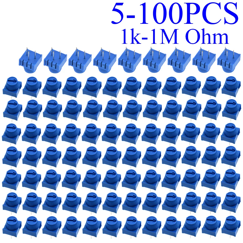 3386P-1-103 10K 1K 2K 5K 10K 20K... 0.5W, 1/2W Máy Tính Chân Qua Lỗ Tông Đơ Cắt Chiết Áp Gốm Kim Loại 1 Lượt Đầu Điều Chỉnh 5 Cái/lốc