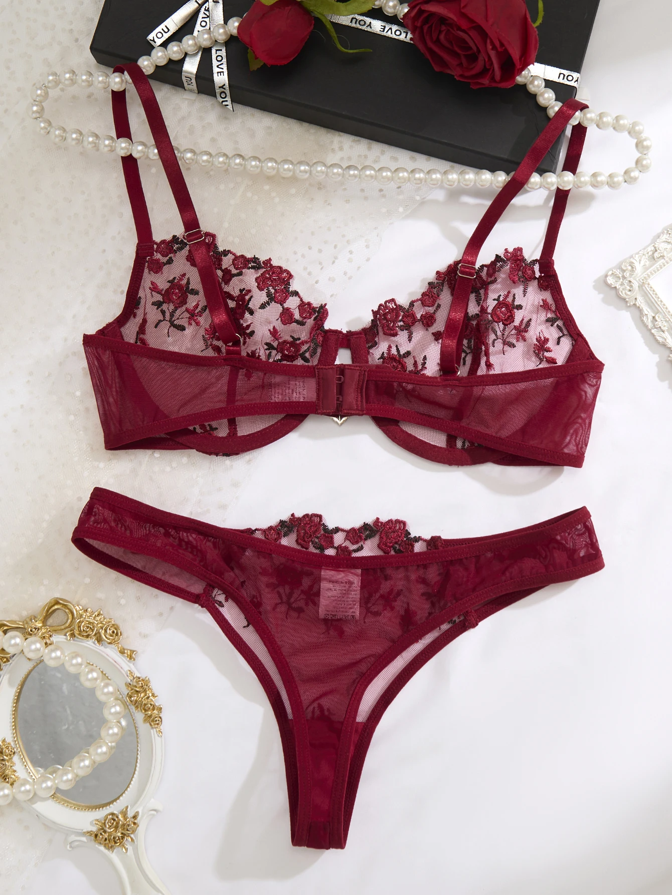 Clearance_Conjunto de lencería de 2 piezas, ropa interior Sexy con bordado Floral, Kits cortos de encaje transparente para el cuidado de la piel, conjunto de hadas delicado para mujer