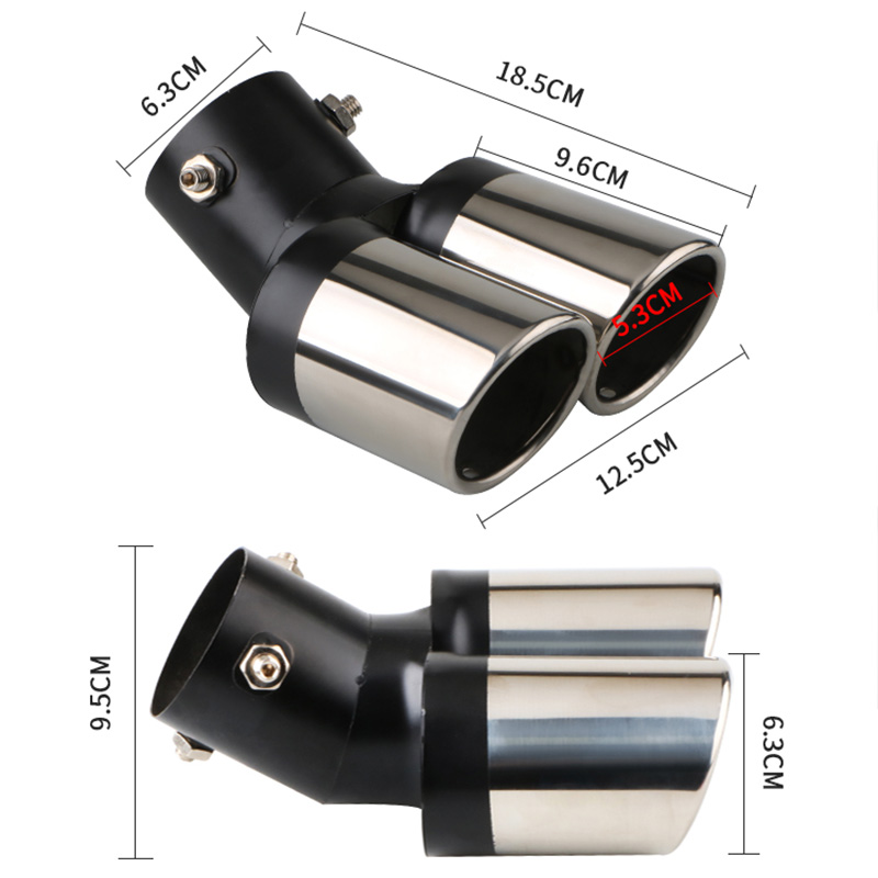 1PCS 2.5 "Inlaat Auto Auto Uitlaat Tip Rvs Dual Pipe Trim Gemodificeerde Auto Achterlichten keel Liner Voor De Meeste Auto's