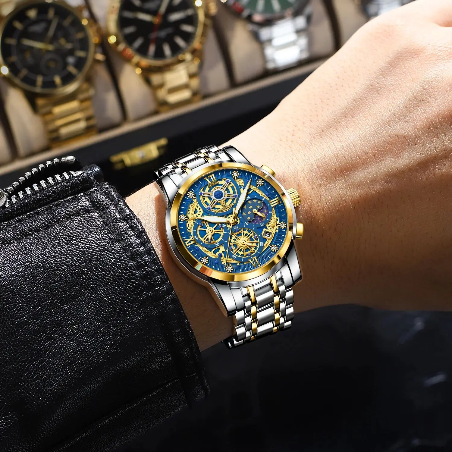 Reloj POEDAGAR de lujo de alta calidad para hombre, cronógrafo luminoso resistente al agua con fecha, Reloj de cuarzo de acero inoxidable para hombre, Reloj