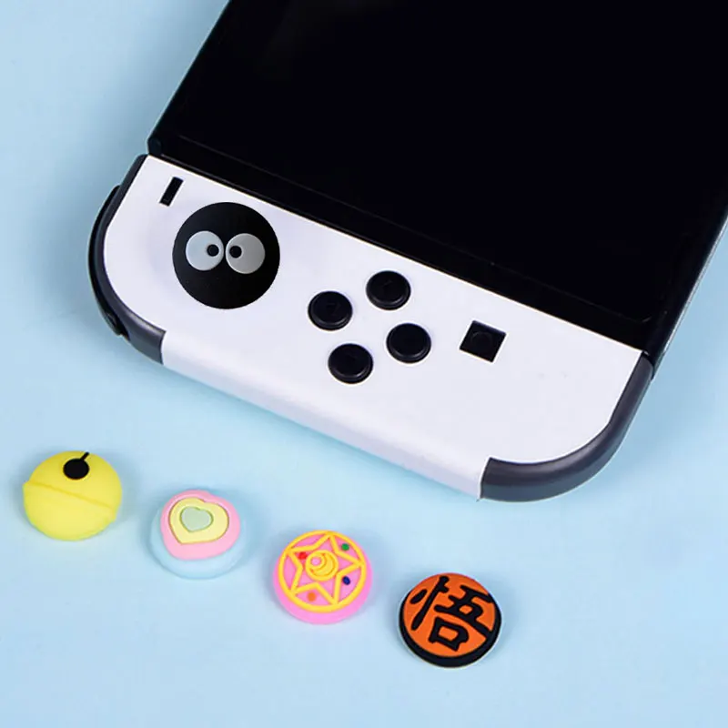 4pcs Soft Silicone Thumb Stick Grip Cap For Nintendo Switch Oled Lite JoyCon Controller Case Cute Cartoon Joystick Button Cover