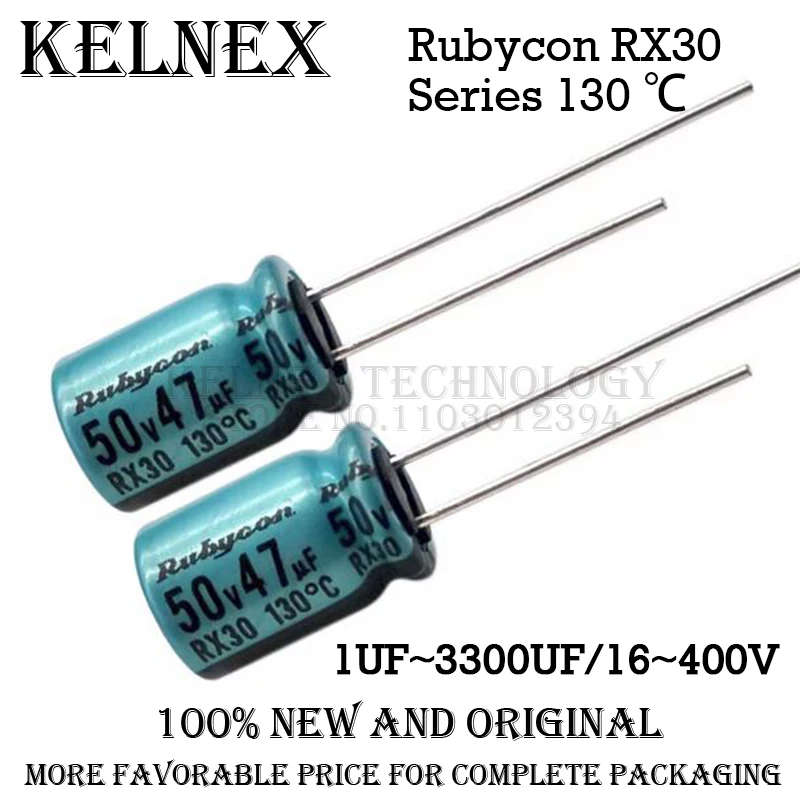 10 шт./лот Rubycon RX30 серии 130 ℃   Электролитический конденсатор DEC градусов 16 В 25 В 35 В 50 В 63 В 100 В 400 В 10 мкФ 47 мкФ 220 мкФ 330 мкФ 470 мкФ