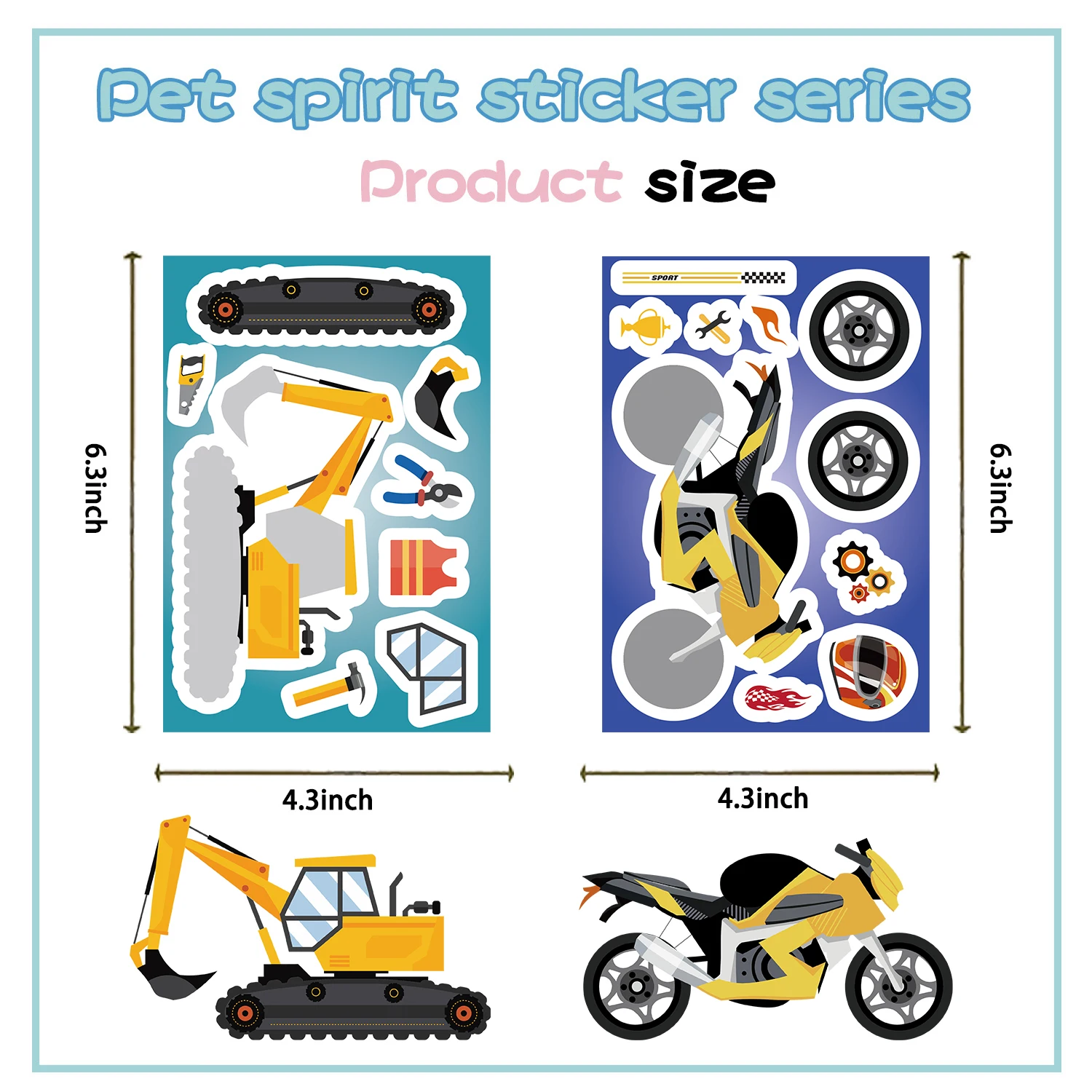 8/16/24 Uds camión de bomberos ambulancia rompecabezas pegatinas regalos decoración DIY calcomanía motocicleta excavadora varias combinaciones de vehículos