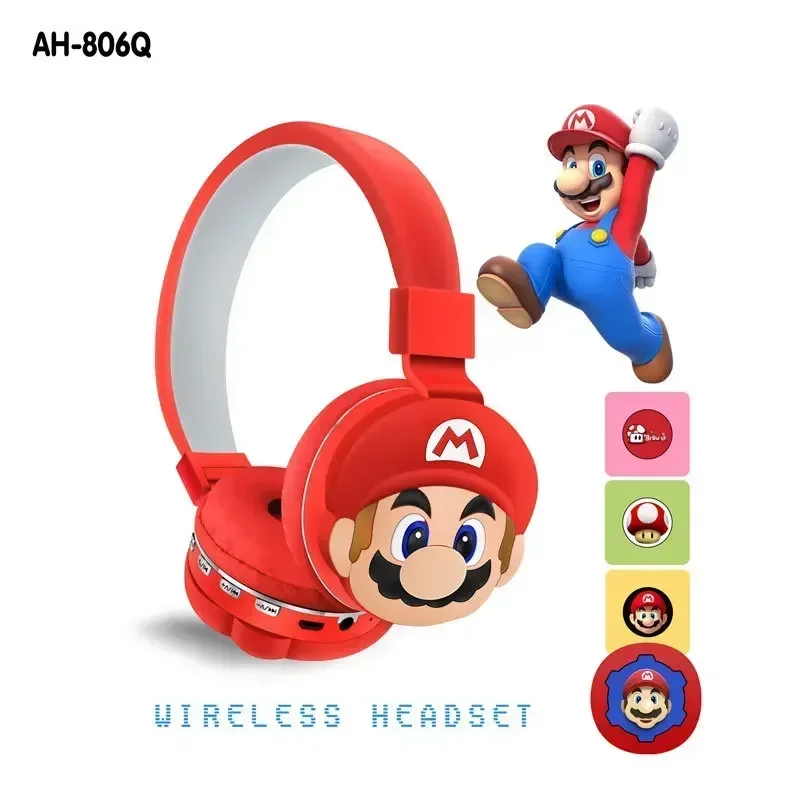 スーパーマリオブラザーズワイヤレス Bluetooth ヘッドフォン子供用帽子かわいい漫画ワイヤレスヘッドセット誕生日プレゼント子供大人のため