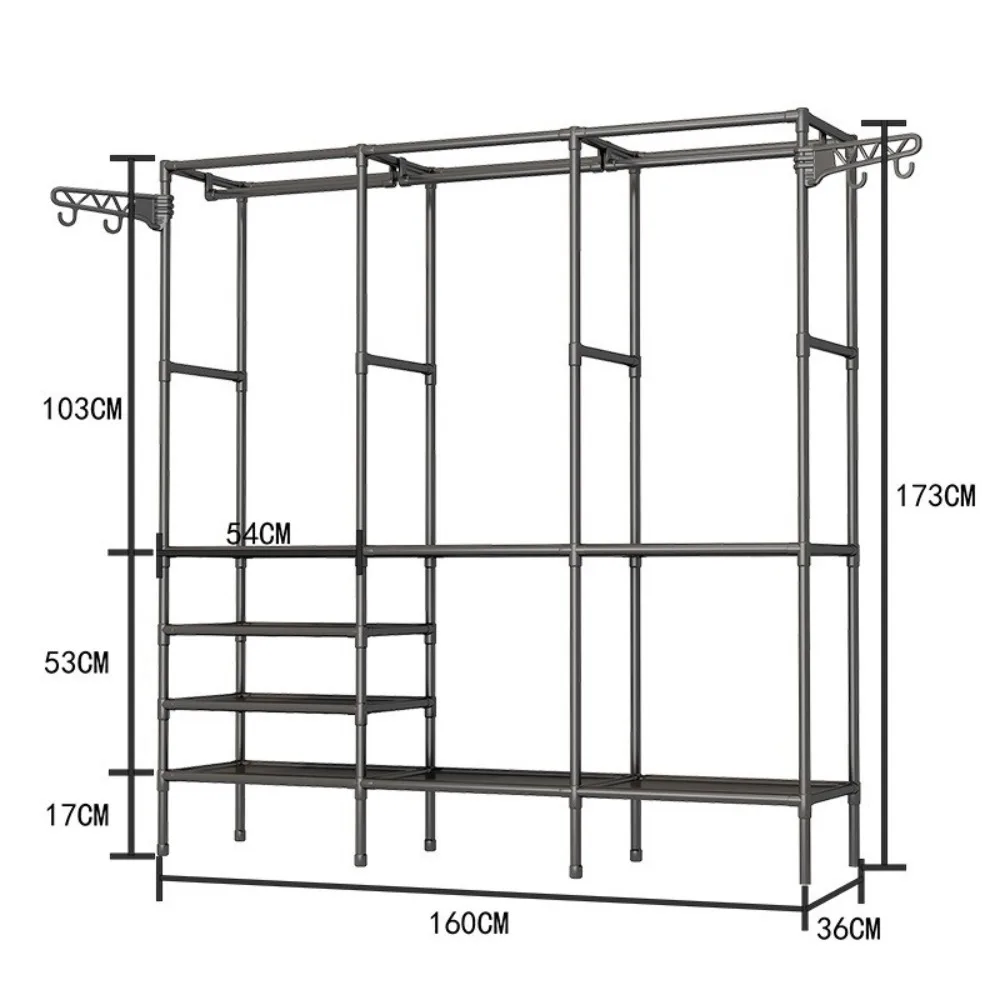 Double Row Clothes Rack Simple Assembly Home Storage Shelf Large Capacity Coat Wardrobe Hangers Bedroom Clothes and Shoes Stand