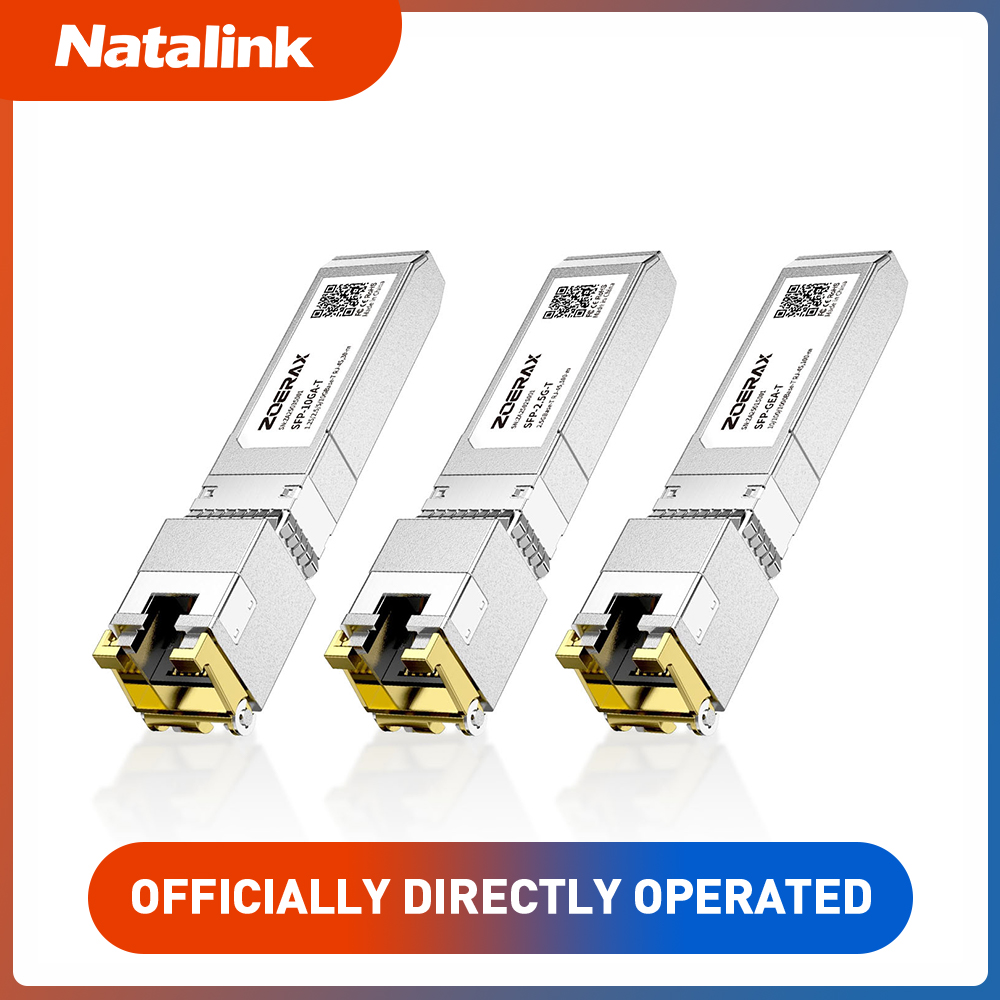 Natalink 1.25G/2.5G/10G GBASE-T SFP+ to RJ45 CAT6a Transceiver Module Auto-Negotiation Ethernet Module SFP+ Copper Cable Adapter
