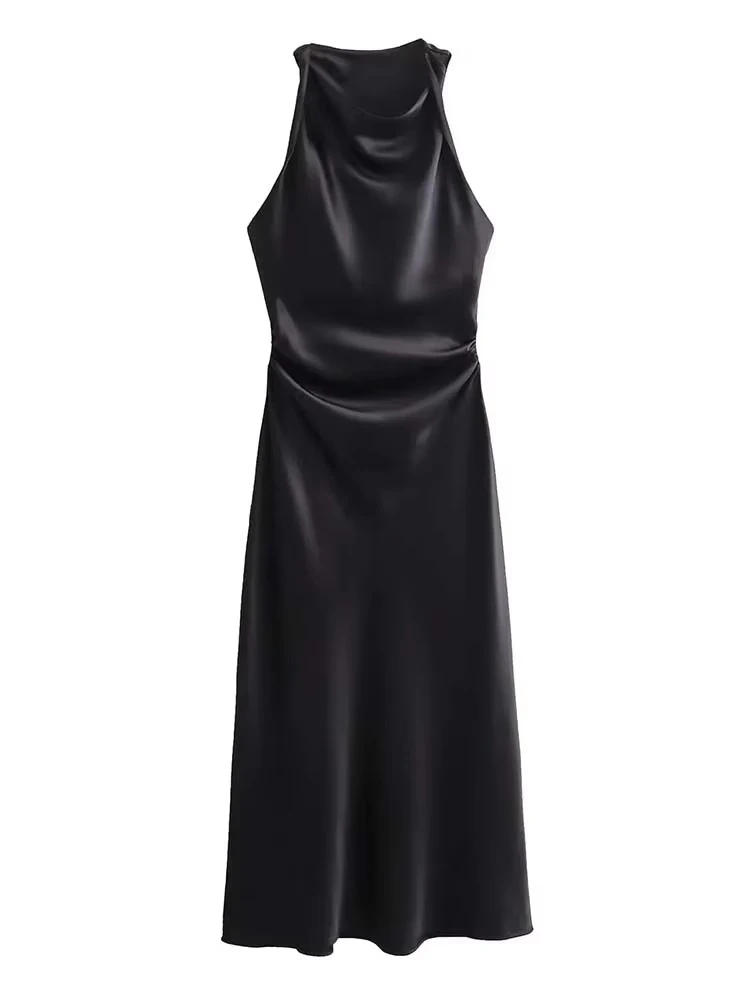 Satin Lange Kleider für Frauen 2024, Sommer Slip Midi Kleid Frau Sexy Abend Party Kleid Ärmellose Weibliche Elegante Kleider
