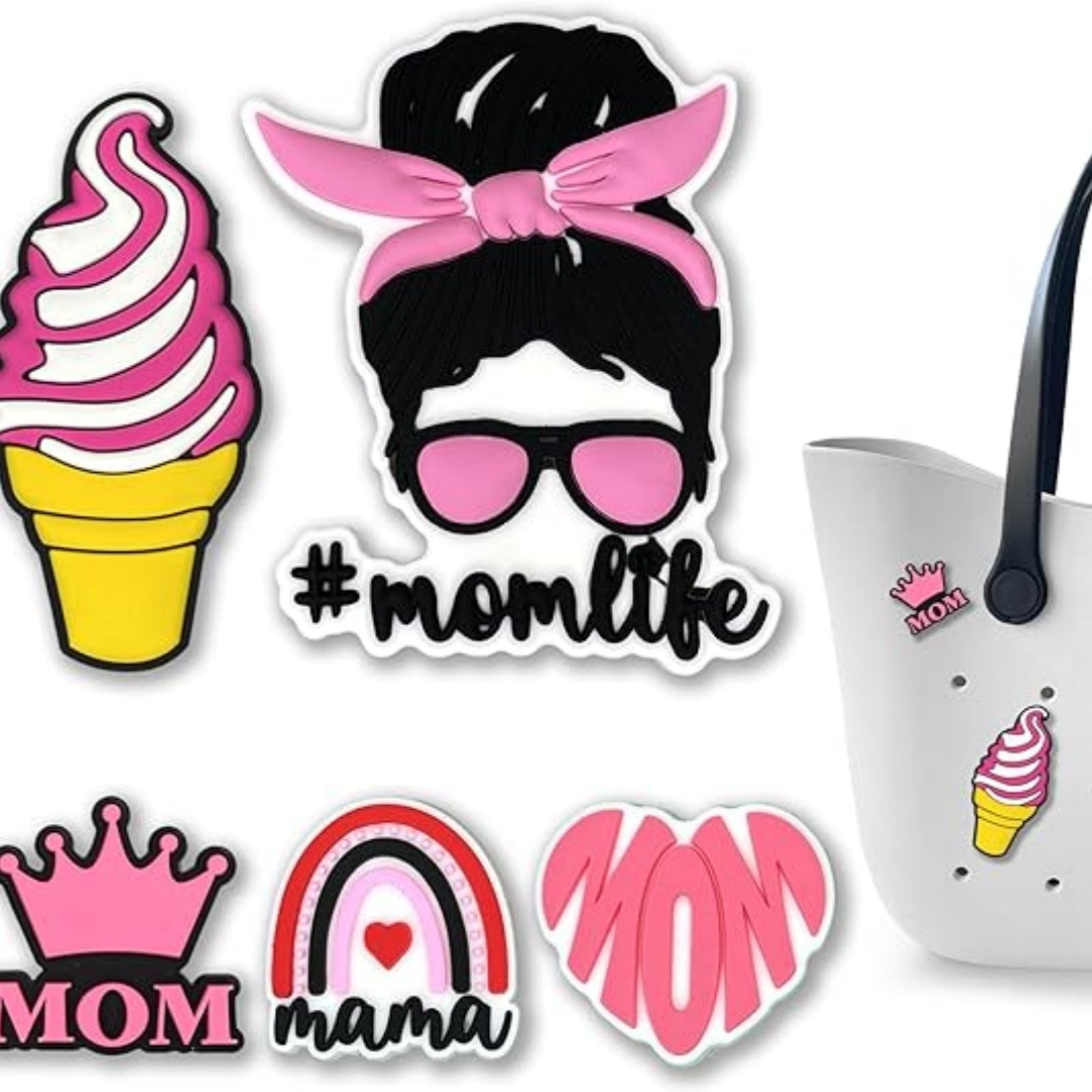 5 uds. De dijes de verano para mamá, vida, perro, bolsa Bogg, bolsas de goma de PVC, insertos, accesorios de dijes para bolso, bolso de mano de playa