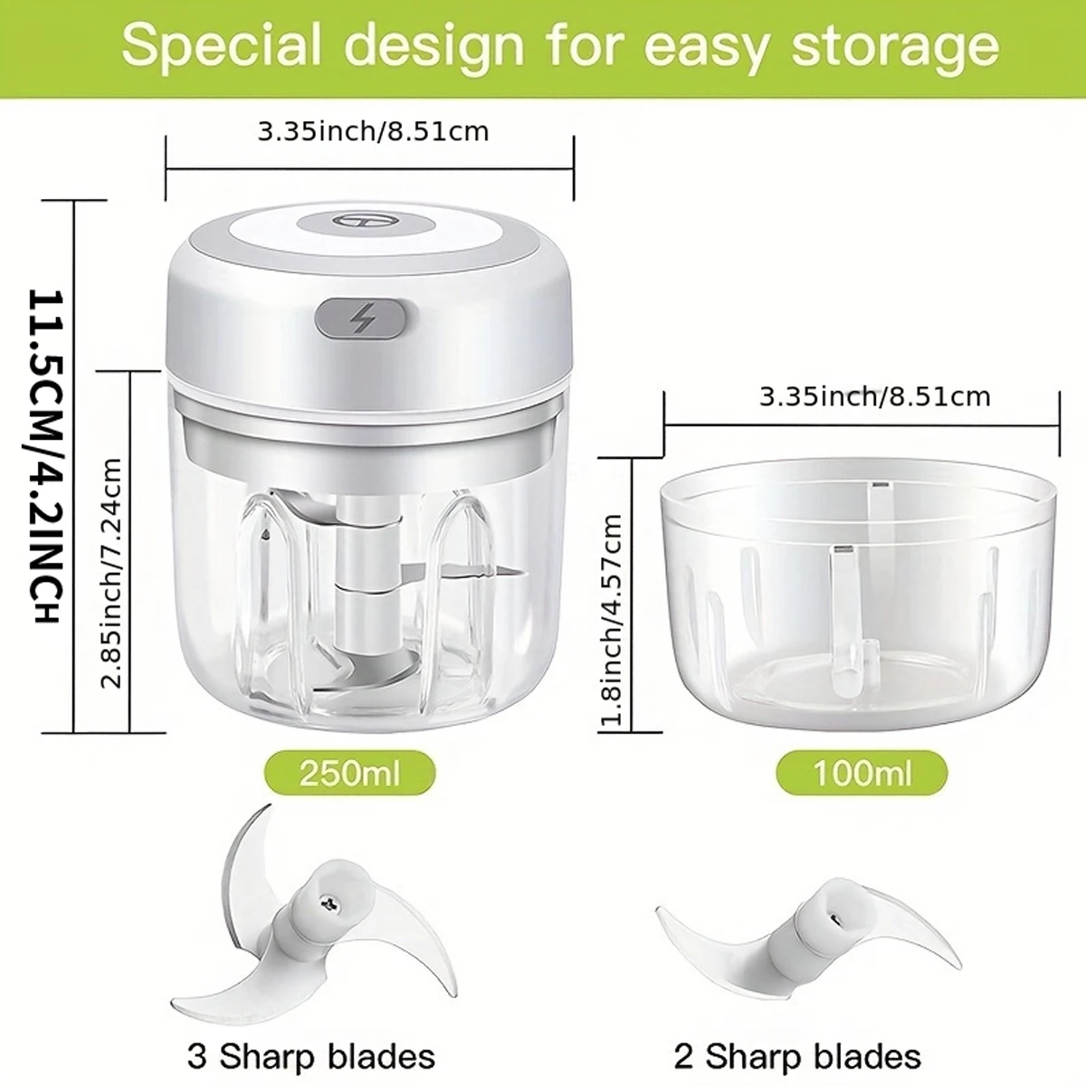 100 ml/250 ml มินิกระเทียมกด Chopper-ชาร์จ USB Masher พร้อมแบตเตอรี่ลิเธียมที่มีประสิทธิภาพ, easy เครื่องบดเนื้อ