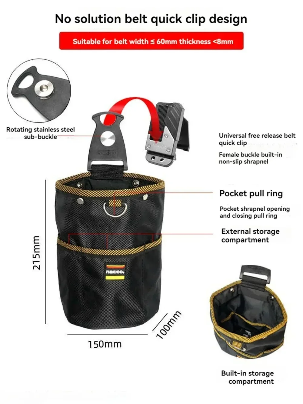 1680D Rotatable Quick-แขวนเล็บกระเป๋าเครื่องมือกระเป๋าเครื่องมือสําหรับงานไม้ช่างไฟฟ้า Man ของขวัญเครื่องมือ Organizer