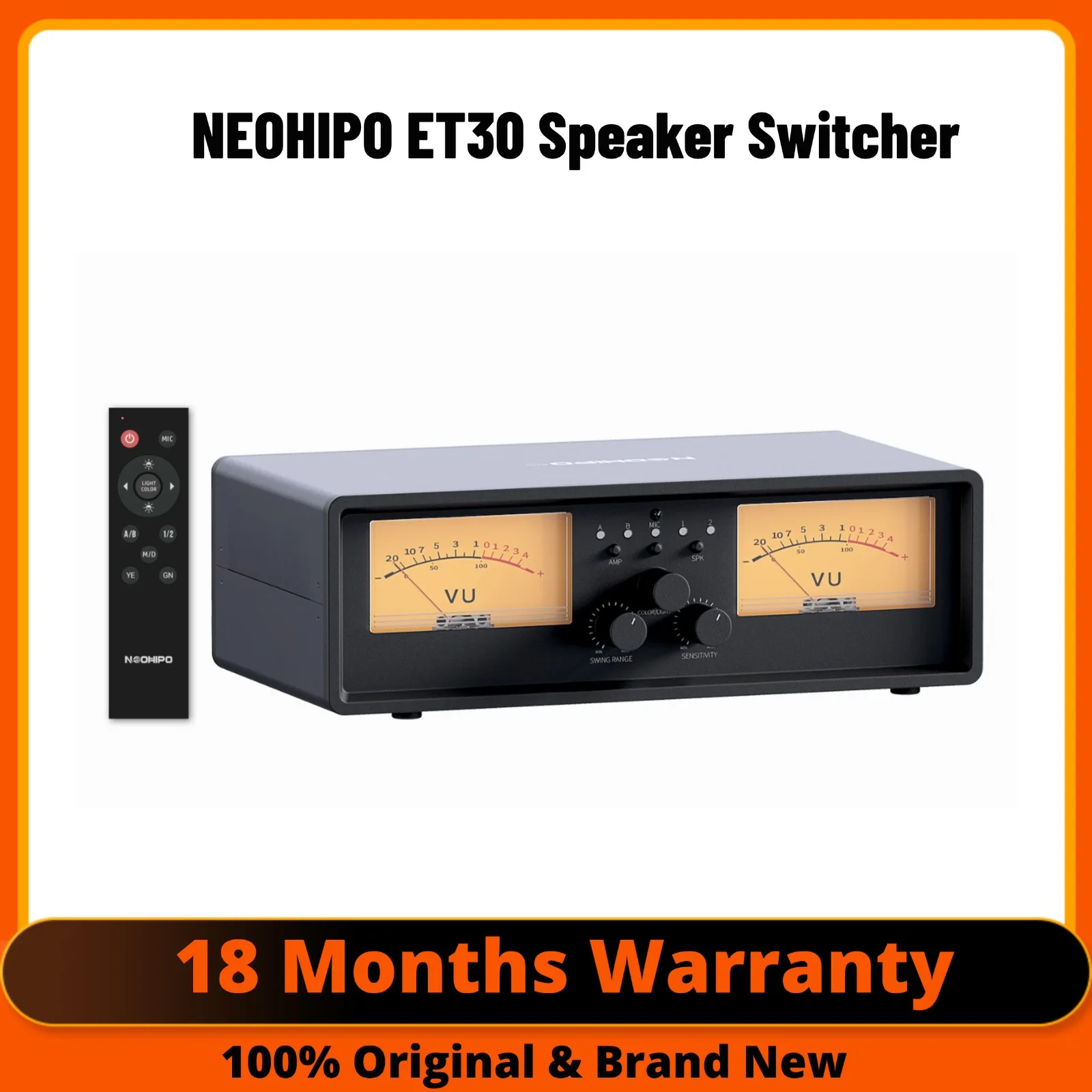 Selector de altavoz amplificador NEOHIPO ET30 con conmutador de altavoz VU Meter con Selector de Audio de pantalla de Panel DB