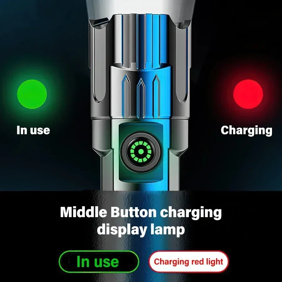 Linternas Led de alta potencia, antorcha táctica con luz de pantalla, carga USB, Camping, pesca, linterna con Zoom de emergencia