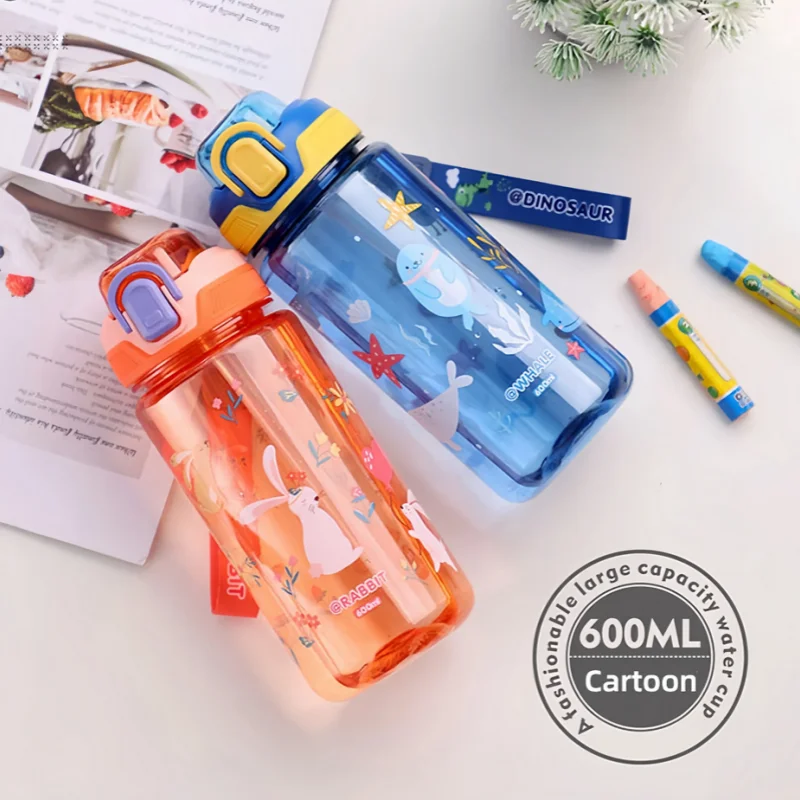 600ml Dinosaurus Waterfles Voor Kinderen Water Sippy Cup Met Siliconen Stro Lekvrij Plastic Waterflessen Zomer Kids Water cup