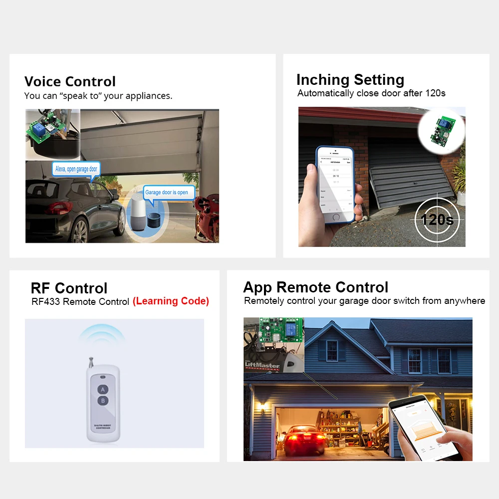 Interruptor de apertura de puerta de garaje inteligente WiFi, controlador de puerta corredera, funciona con Alexa Echo, Google Home, SmartLife, aplicación remota Tuya