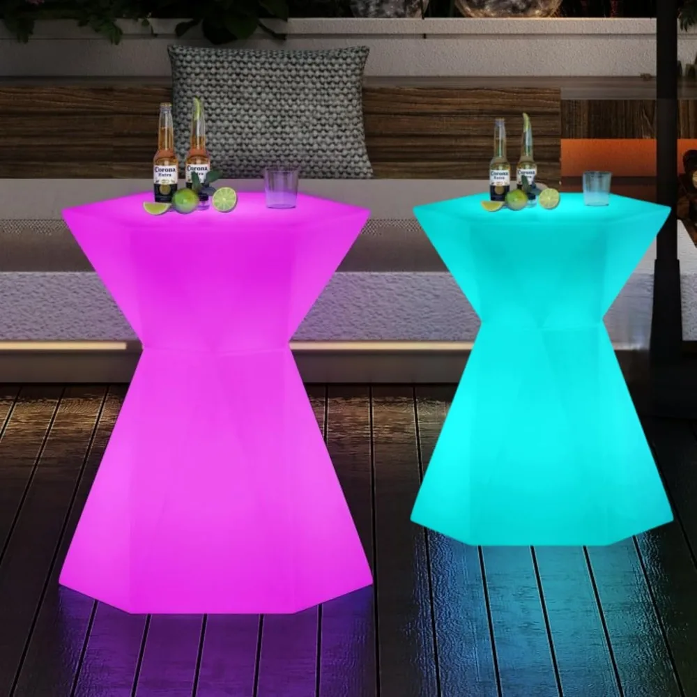 LED Bar Table, LED Cocktail Table with Multi-Colored Lights, Rechargeable Light Up Cocktail Table with Remote, Waterproof