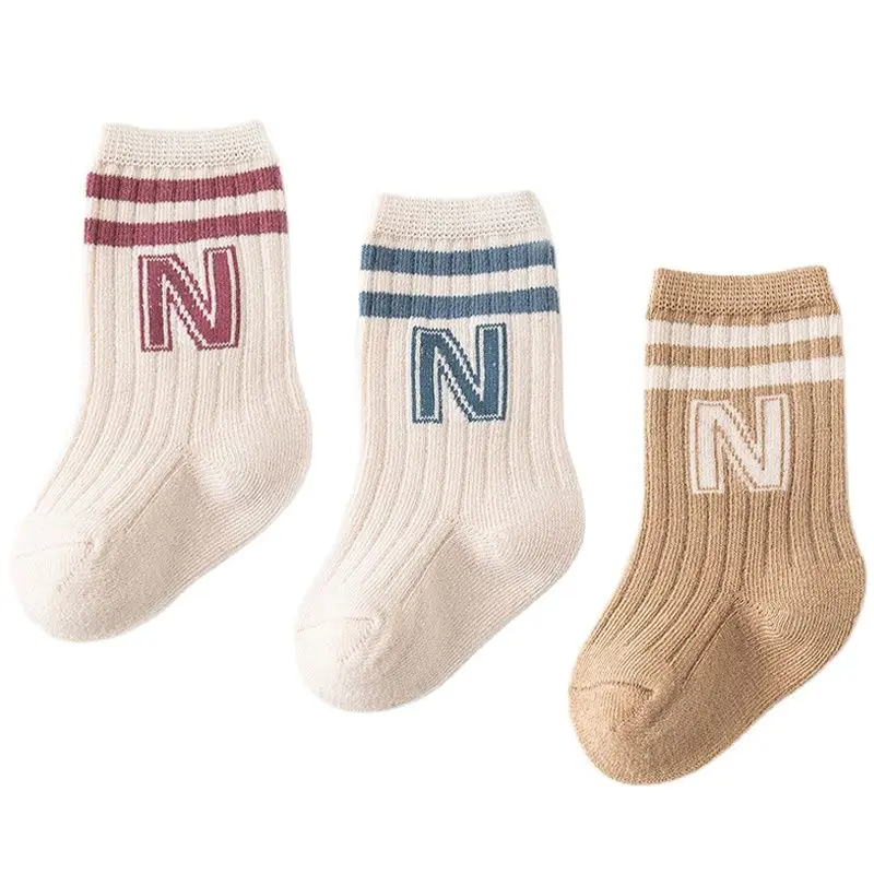 porno niñas calcetines bebe calcetines bebe garcon calcetines bebe bebe niño Calcetines de punto con letras suaves para bebé, medias de tubo medio, medias largas, accesorios, 3 pares/lote