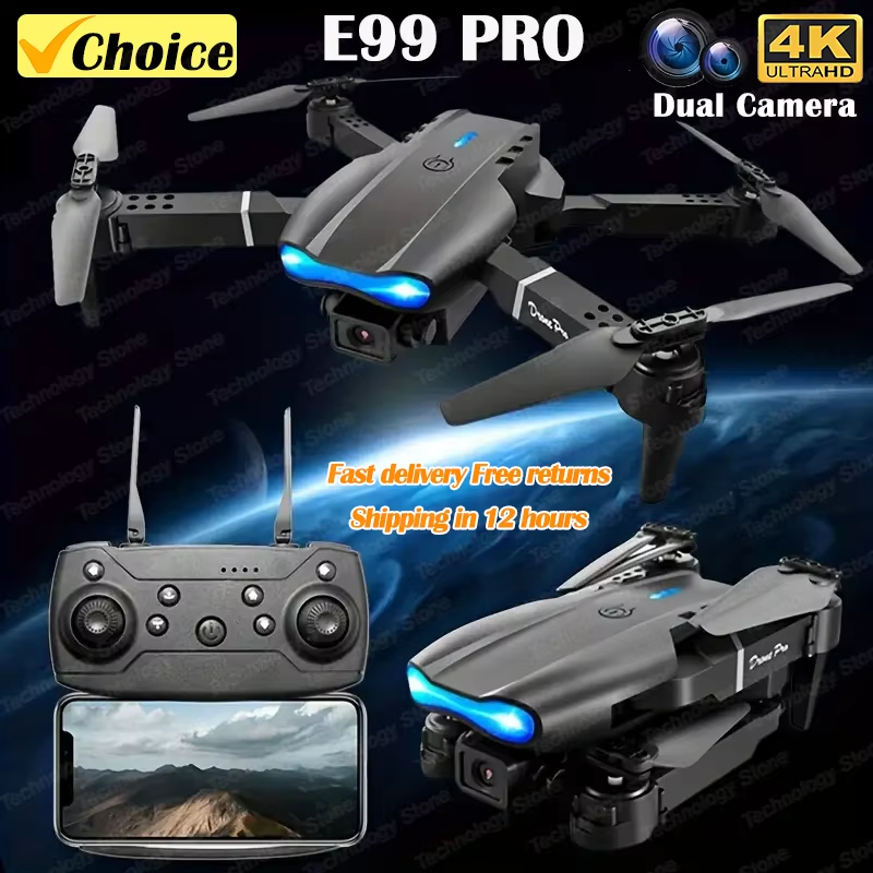 E99 pro drone quadcopter alça de controle remoto quatro eixos aeronaves hd 6k fotografia uav fixação altitude helicóptero brinquedos