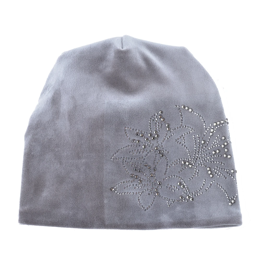 Gorro y bufanda de punto de franela de doble capa para mujer, conjunto de gorro con patrón de narciso de diamante, gorro cálido a prueba de viento para clima frío