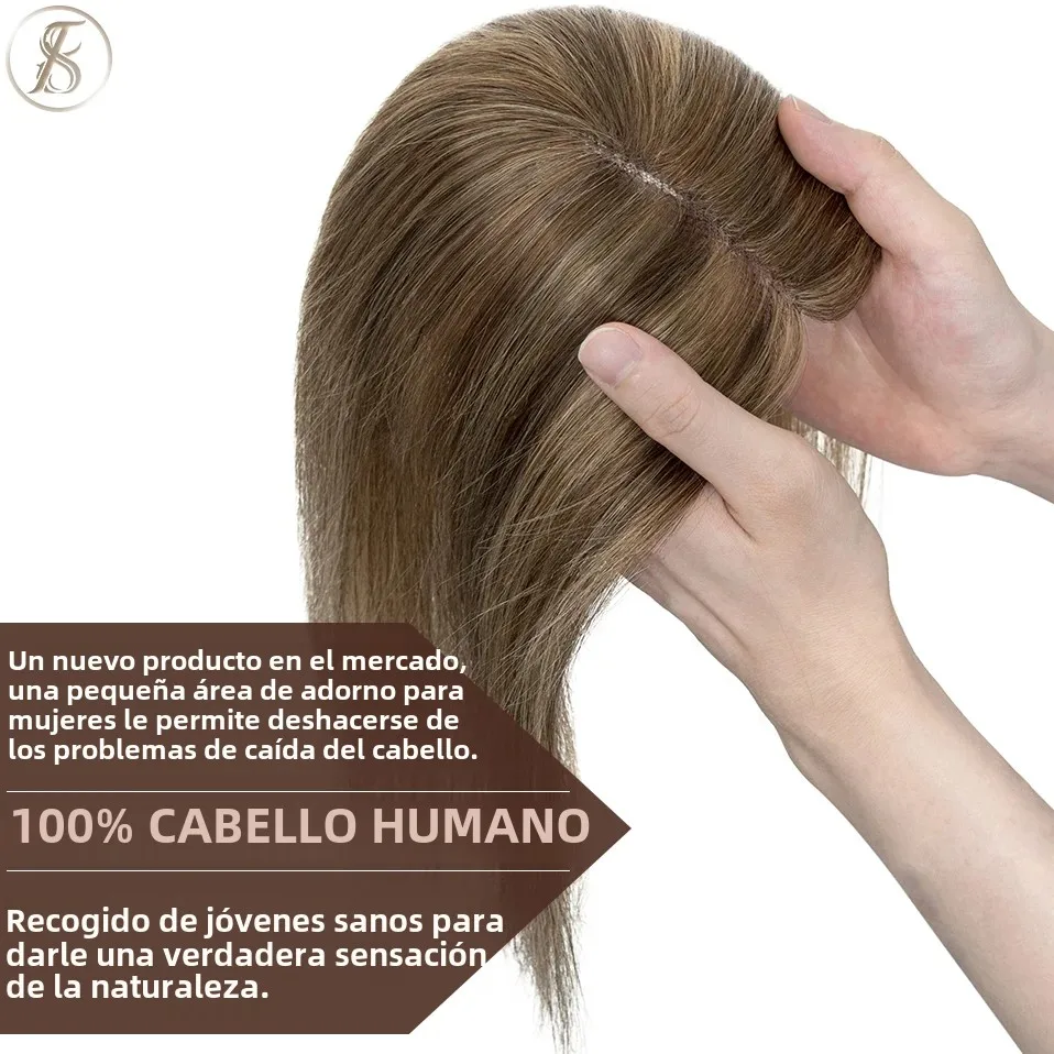 TESS Hair Toppers 8x10cm hecho a mano mujeres Topper pelucas de cabello Natural Clip de cabello en extensiones de cabello humano postizo de encaje de un solo nudo