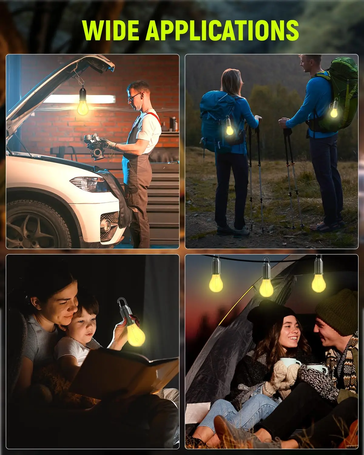 LED Camping Light Type-C 400mAh 100LM เต็นท์กันน้ําโคมไฟตะขอ 3 โหมดสําหรับเดินป่าตกปลาฉุกเฉินกลางแจ้ง